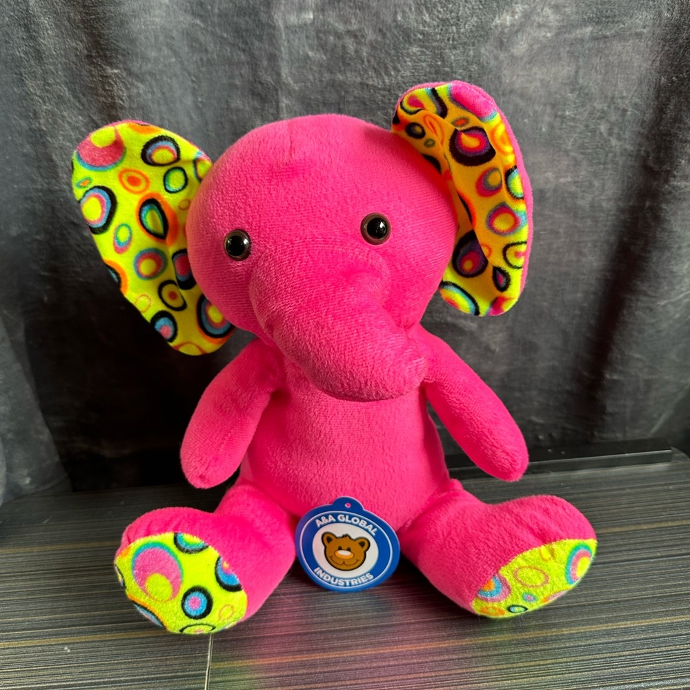 elephant plush 9" from A&A Global Psychedelic stuffed animal With‎ Tag Hot pink